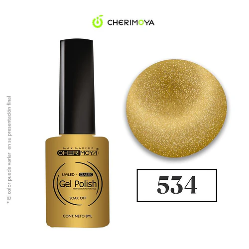 Esmalte Gel UV/LED Cherimoya Dorado Glitter Profesional 8ml #534 - Chuys Beautys | Chuy's Beautys
