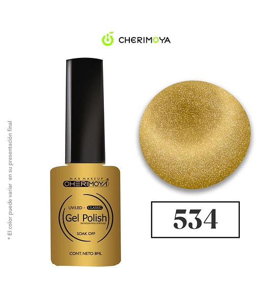 Esmalte Gel UV/LED Cherimoya Dorado Glitter Profesional 8ml #534