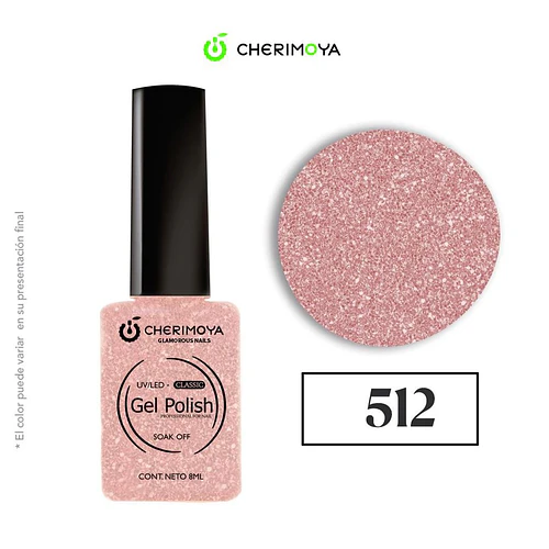 Gel Polish Cherimoya Glitter Rosa N° 512 para Uñas UV/LED 8ml - Chuys Beautys | Chuy's Beautys