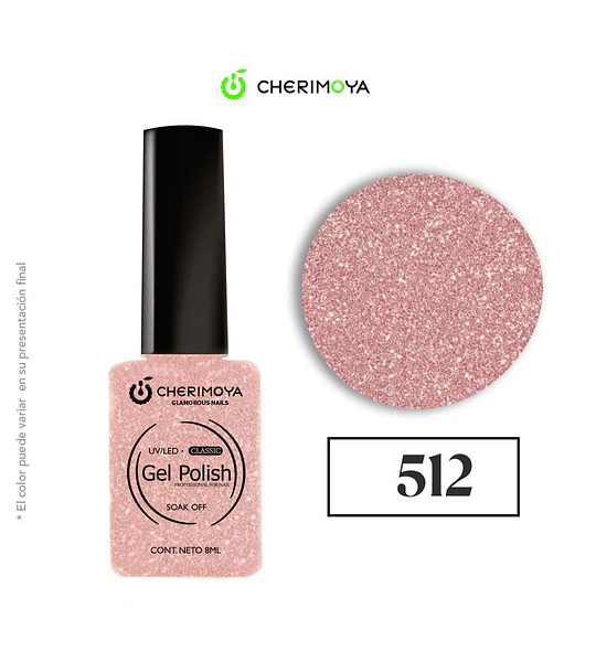 Gel Polish Cherimoya Glitter Rosa N° 512 para Uñas UV/LED 8ml