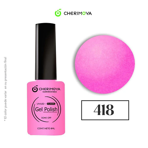 Gel Polish UV/LED Classic Soak Off 418 Rosa Neón Cherimoya 8ml - Chuys Beautys | Chuy's Beautys