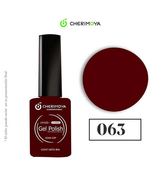 Gel Polish Cherimoya Clásico 063 Rojo Oscuro 8ml