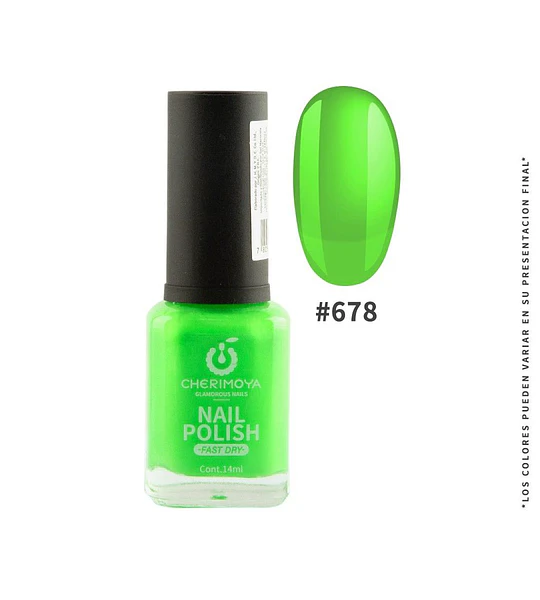 Esmalte de uñas Cherimoya Nail Polish Fast Dry 14ml #678 Verde Neón