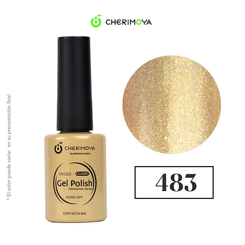 Esmalte Gel Polish Classic 483 Dorado Brillante Cherimoya Profesional 8ml - Chuys Beautys | Chuy's Beautys