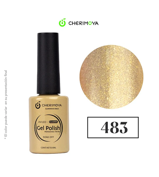 Esmalte Gel Polish Classic 483 Dorado Brillante Cherimoya Profesional 8ml