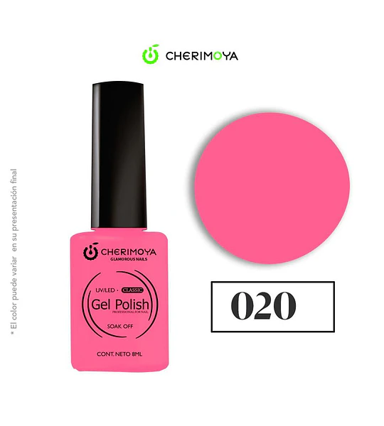 Esmalte Gel Polish UV/LED Clásico 020 Rosa Brillante Cherimoya 8ml