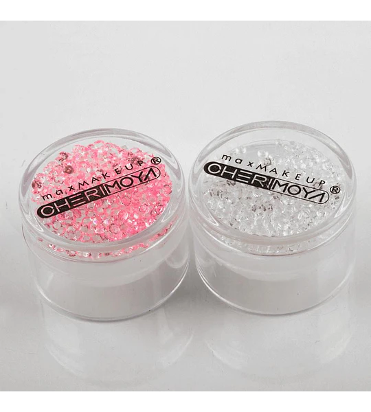 Glitter para uñas Cherimoya, cristales rosados y blancos