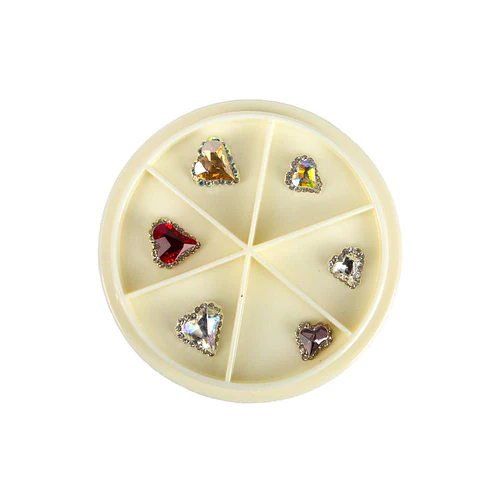 Set de 6 dijes para uñas con forma de corazón y cristales brillantes - Chuys Beautys | Chuy's Beautys