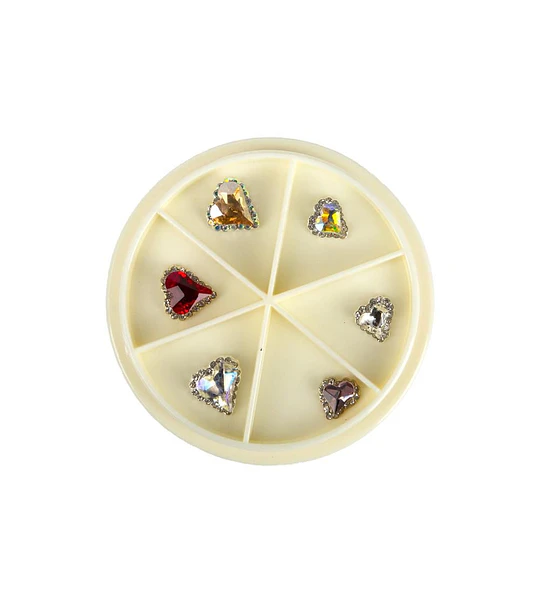 Set de 6 dijes para uñas con forma de corazón y cristales brillantes