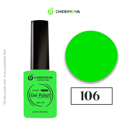 Esmalte Gel Polish UV/LED Clásico Soak Off 106 Verde Neón Cherimoya 8ml - Chuys Beautys | Chuy's Beautys