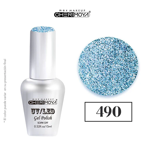 Esmalte Gel UV/LED Cherimoya 490 Glitter Azul 15ml - Chuys Beautys | Chuy's Beautys