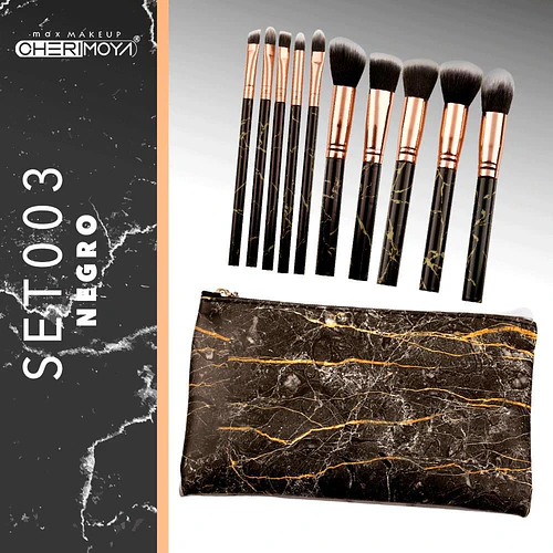 Set de 10 brochas de maquillaje Cherimoya Set 003 Negro - Chuys Beautys | Chuy's Beautys