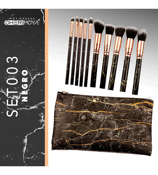 Set de 10 brochas de maquillaje Cherimoya Set 003 Negro