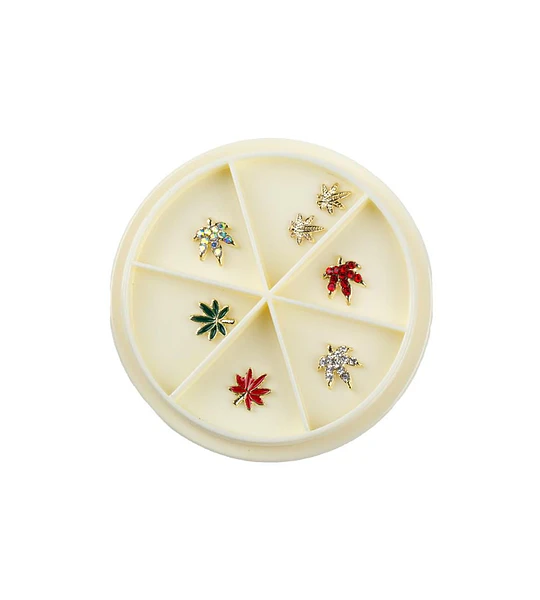 Adornos para uñas hoja de arce con pedrería Cherimoya
