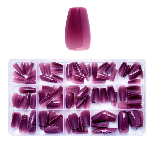 Uñas postizas cuadradas degradadas morado, set completo Cherimoya - Chuys Beautys | Chuy's Beautys