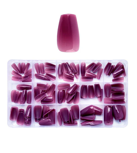 Uñas postizas cuadradas degradadas morado, set completo Cherimoya