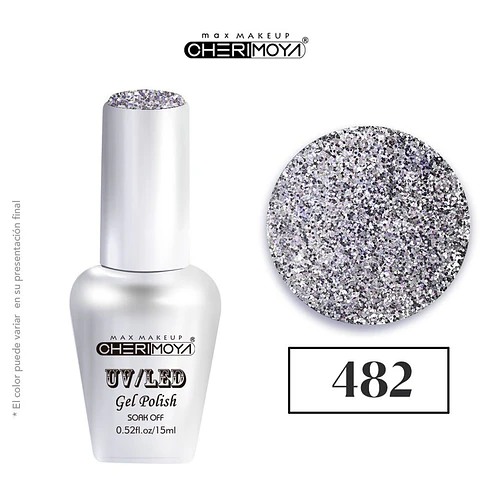 Esmalte Gel UV/LED Cherimoya 482 Glitter Plateado 15ml - Chuys Beautys | Chuy's Beautys