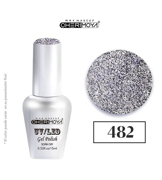 Esmalte Gel UV/LED Cherimoya 482 Glitter Plateado 15ml