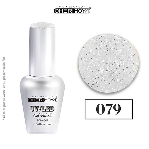 Esmalte Gel UV/LED Cherimoya 079 con Glitter Blanco - Chuys Beautys | Chuy's Beautys
