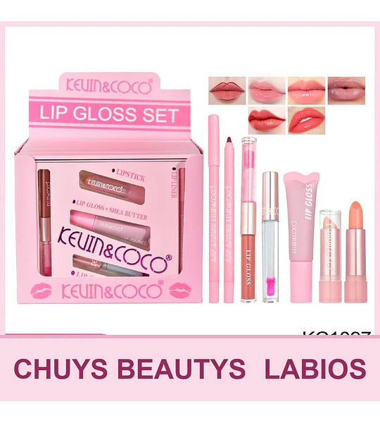 Set de Labios de 5 piezas (brillo de labios + delineador de labios + lápiz labial + aceite de labios+ balsamo labial)