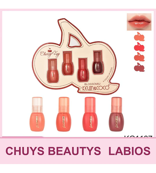 Set de 4 Brillos Labiales Cherry Key