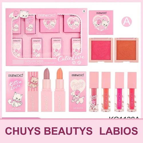 Set de brillo de labios de 8 piezas (brillo de labios + rubor + lápiz labial) KC1138A - Chuys Beautys | Chuy's Beautys