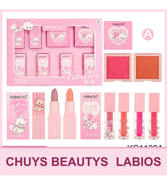 Set de brillo de labios de 8 piezas (brillo de labios + rubor + lápiz labial) KC1138A