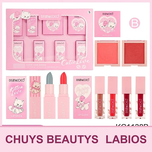 Set de brillo de labios de 8 piezas (brillo de labios + rubor + lápiz labial) KC1138B - Chuys Beautys | Chuy's Beautys