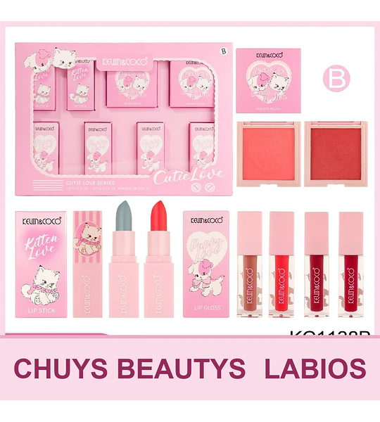 Set de brillo de labios de 8 piezas (brillo de labios + rubor + lápiz labial) KC1138B