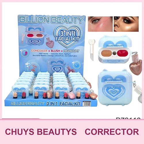 Kit Facial 3 En 1 (Corrector+ Rubor+ Iluminador) - Chuys Beautys | Chuy's Beautys