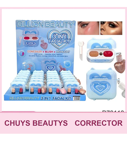 Kit Facial 3 En 1 (Corrector+ Rubor+ Iluminador)