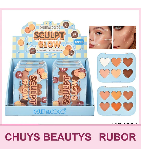 Paleta de Contornos en Crema Sculpt Glow de 6 Colores (2 tonos)