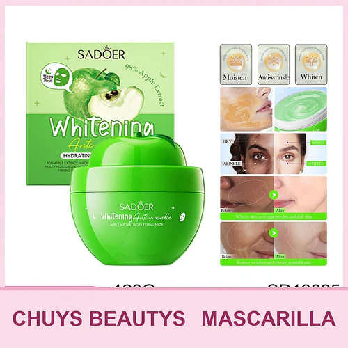 Mascarilla hidratante nocturna blanqueadora antiarrugas SADOER con aroma a manzana 120g - Chuys Beautys | Chuy's Beautys