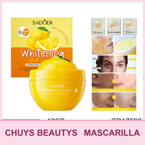 Mascarilla hidratante nocturna blanqueadora antiarrugas con limón SADOER 120g - Chuys Beautys | Chuy's Beautys