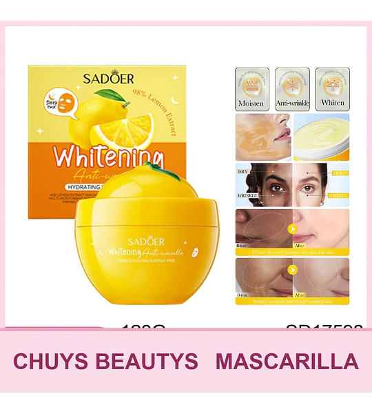 Mascarilla hidratante nocturna blanqueadora antiarrugas con limón SADOER 120g