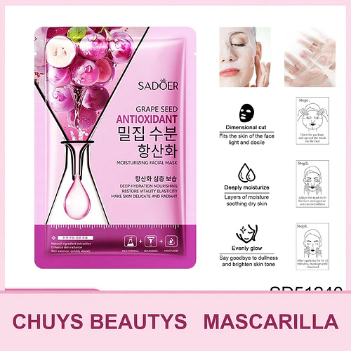 Mascarilla hidratante antioxidante de semilla de uva SADOER 25ml - Chuys Beautys | Chuy's Beautys