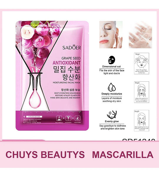 Mascarilla hidratante antioxidante de semilla de uva SADOER 25ml