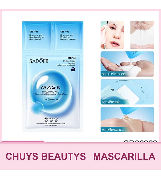 Mascarilla hidratante de ácido hialurónico de 3 pasos SADOER 25g