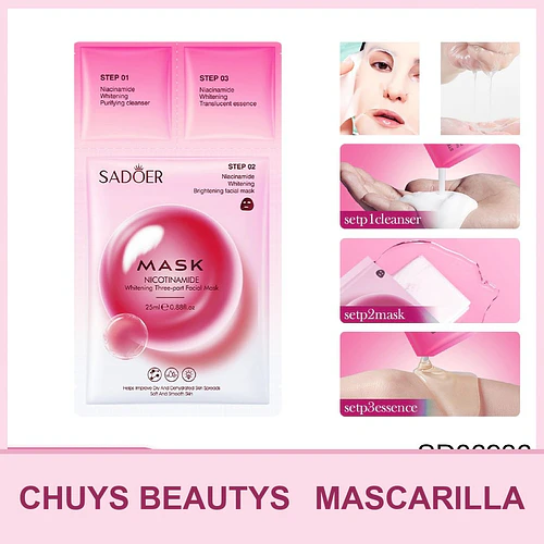 Mascarilla blanqueadora de 3 pasos con niacinamida SADOER 25g - Chuys Beautys | Chuy's Beautys