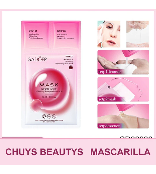 Mascarilla blanqueadora de 3 pasos con niacinamida SADOER 25g