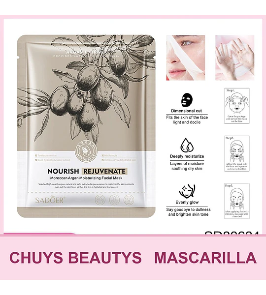 Mascarilla hidratante con aceite de argán marroquí SADOER 25ml