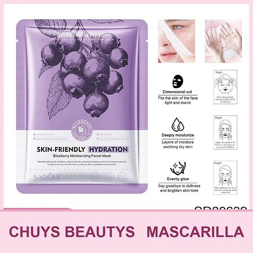 Mascarilla hidratante de arándanos SADOER 25ml - Chuys Beautys | Chuy's Beautys