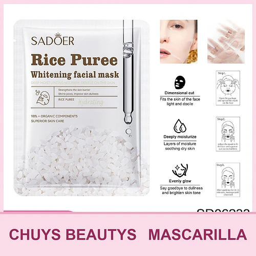 Mascarilla blanqueadora e hidratante de pulpa de arroz SADOER 25mg - Chuys Beautys | Chuy's Beautys