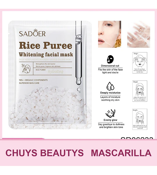 Mascarilla blanqueadora e hidratante de pulpa de arroz SADOER 25mg