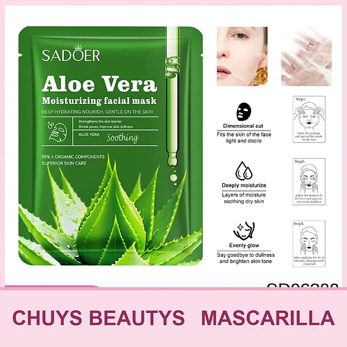 Mascarilla hidratante y calmante de aloe vera SADOER 25mg - Chuys Beautys | Chuy's Beautys