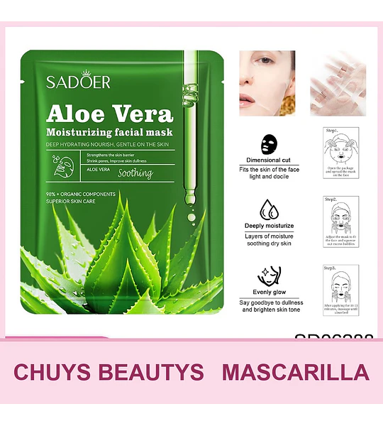 Mascarilla hidratante y calmante de aloe vera SADOER 25mg