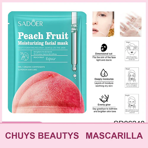 Mascarilla hidratante reparadora de melocotón SADOER 25mg - Chuys Beautys | Chuy's Beautys