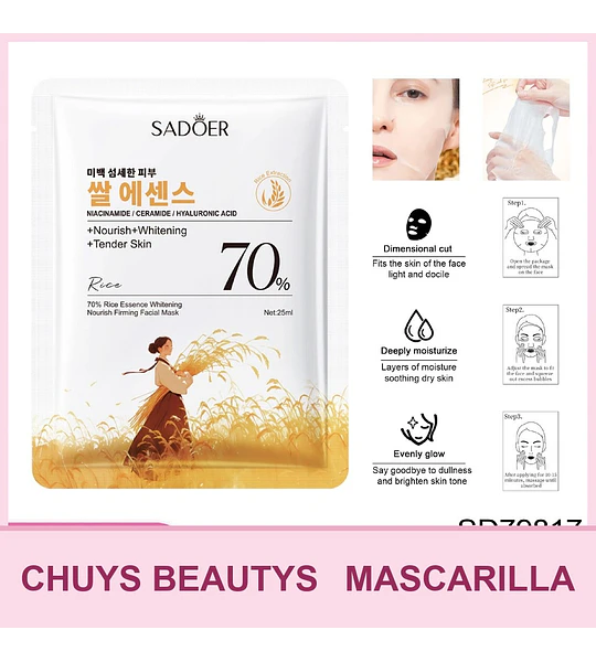 Mascarilla blanqueadora, nutritiva y reafirmante con extracto de arroz al 70% de SADOER 25mg