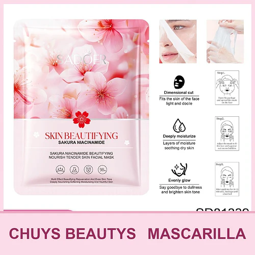 Mascarilla facial blanqueadora y nutritiva con niacinamida y flor de cerezo SADOER 25ml - Chuys Beautys | Chuy's Beautys