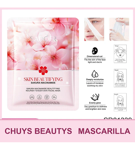 Mascarilla facial blanqueadora y nutritiva con niacinamida y flor de cerezo SADOER 25ml